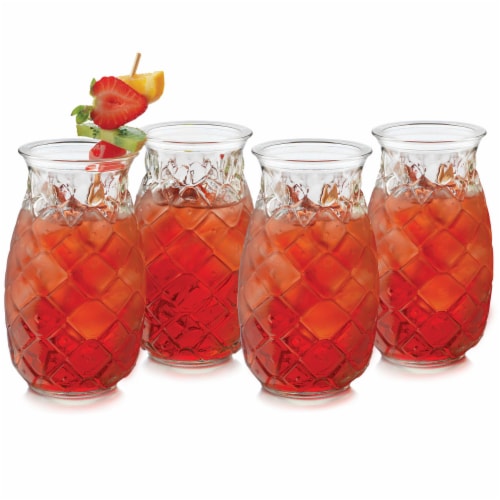 Libbey Tiki Pineapple Glasses, Set of 4 Perspective: front