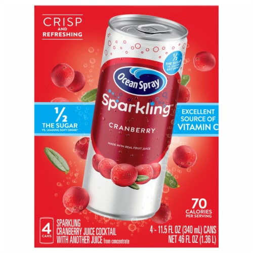 Ocean Spray Sparkling Cranberry Juice Cocktail 4 Cans Perspective: front