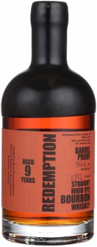 Redemption 9 Year Barrel Proof Straight High Rye Bourbon Whiskey Perspective: front