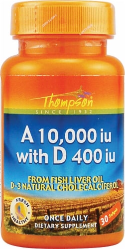 Thompson Vitamin A 10000 IU with D Softgels 400 IU Perspective: front