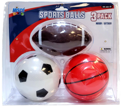 Misco Toys Sports Balls 3 Pack Set Scoccer Ball, BasketBall and Football Perspective: front