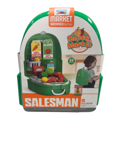 Misco 2 in 1 Backpack & Food Market Station 22 Piece Play Set Perspective: front