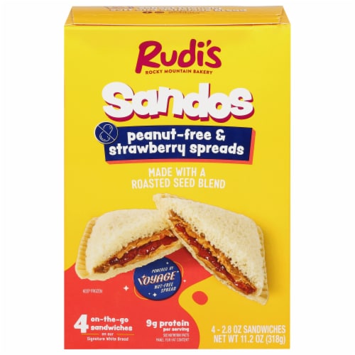 Rudi's Sandos Peanut Free & Strawberry Spreads Sandwich Perspective: front