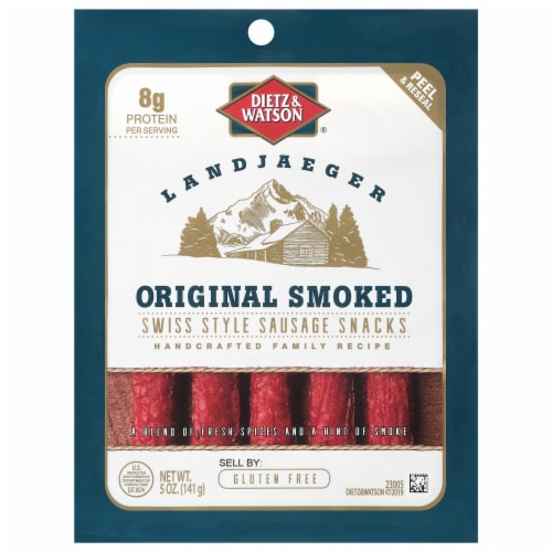 Dietz & Watson® Landjaeger Original Smoked Swiss Style Sausage Snacks Perspective: front