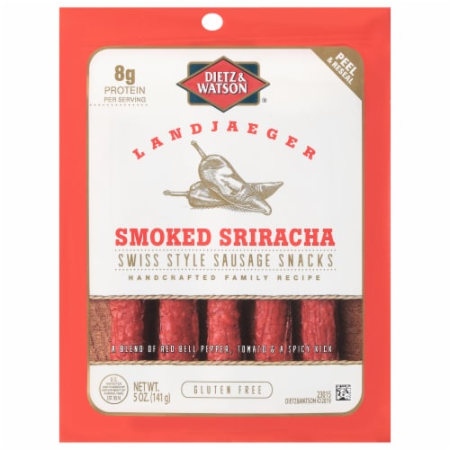Dietz & Watson® Landjaeger Smoked Sriracha Swiss Style Sausage Snacks Perspective: front