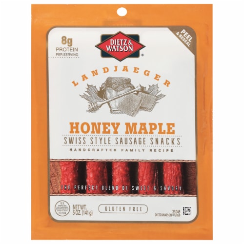 Dietz & Watson Landjaeger Honey Maple Swiss Style Sausage Snacks Perspective: front