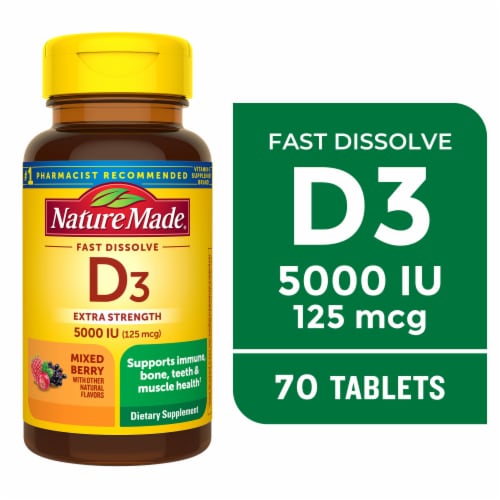 Nature Made® D3 Fast Dissolve Mixed Berry Tablets 5000 IU 125 mcg Perspective: front