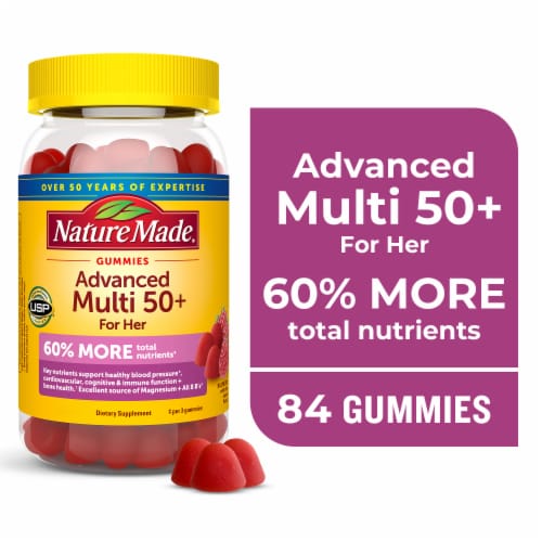 Nature Made Advanced Multivitamin Gummies 50+ for Her Raspberry Flavored Perspective: front