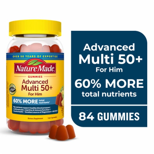 Nature Made Advanced Multivitamin Gummies 50+ for Him Tropical Pineapple Flavored Perspective: front