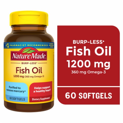 Nature Made® Burp Less Fish Oil Dietary Supplement 1200mg Softgels Perspective: front