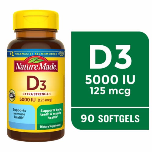 Nature Made® 125mcg Vitamin D3 Liquid Softgels Perspective: front