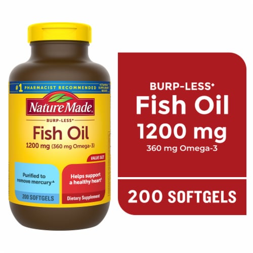 Nature Made® Burp-Less Fish Oil Omega-3 Dietary Supplement Softgels 1200mg Perspective: front
