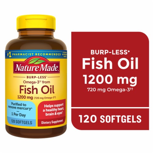 Nature Made® One Per Day Burp-Less Fish Oil 1200 mg Omega-3 720 mg Softgels 1200mg Perspective: front