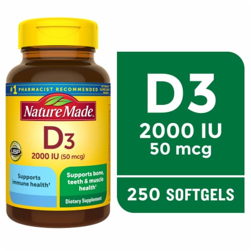 Nature Made® Vitamin D3 Softgels 50mcg Perspective: front