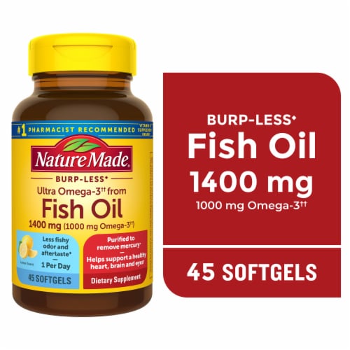 Nature Made® Burp-Less Ultra Omega-3 1400 mg Fish Oil Softgels Perspective: front