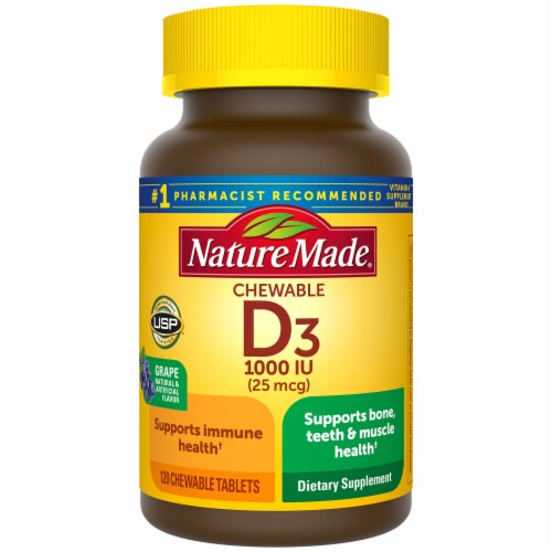 Nature Made Vitamin D3 1000 IU Grape Flavor Chewable Tablets, 120 ct ...