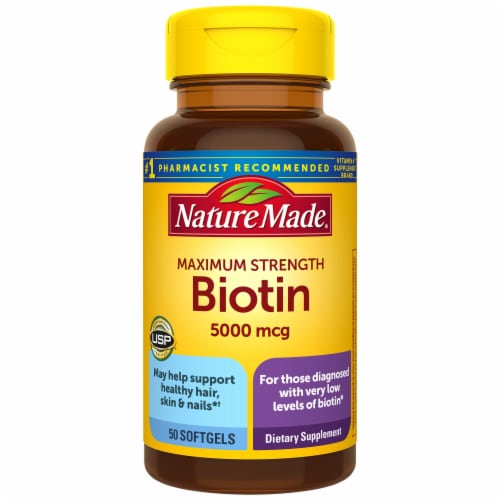 Nature Made® Maximum Strength Biotin Softgels 5000mcg Perspective: front