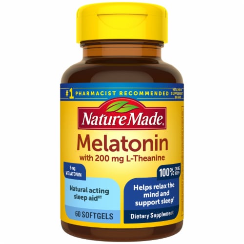 Nature Made® Melatonin + 200mg L-Theanine Softgels 3mg Perspective: front