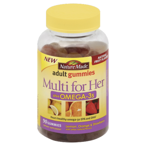 Nature Made Multi for Her Plus Omega-3s Lemon Orange & Strawberry Adult Gummies Perspective: front