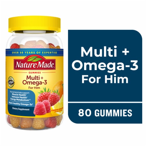 Nature Made® Strawberry Lemon & Orange Multi for Him + Omega-3 Gummies Perspective: front
