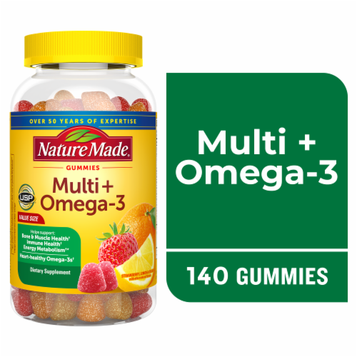 Nature Made® Multi+Omega-3 Strawberry Lemon & Orange Gummies Perspective: front