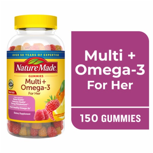 Nature Made® Multi for Her Omega-3 Lemon Orange & Strawberry Gummies Perspective: front