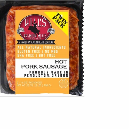 Hill's Premium Meats Hot Pork Sausage Twin Pack Perspective: front