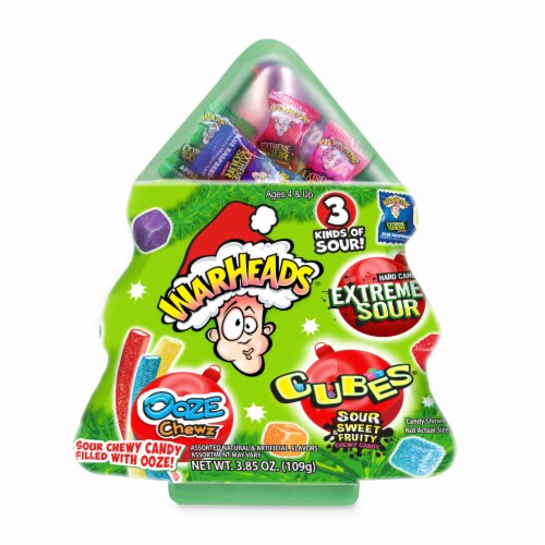 Warheads® Sour Filled Christmas Tree Holiday Candy box Perspective: front