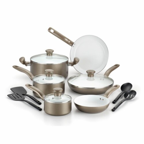 T-fal Initiatives Ceramic Cookware Set - Metallic Champagne Perspective: front