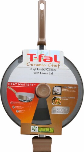 T-fal Ceramic Chef Jumbo Cooker with Glass Lid - Champagne Perspective: front