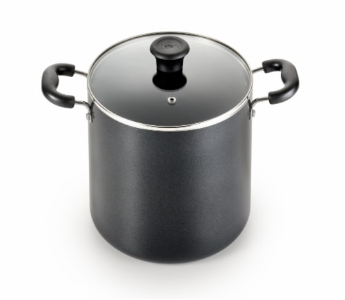 T-fal Essentials Stock Pot Non Stick With Lid - Black Perspective: front
