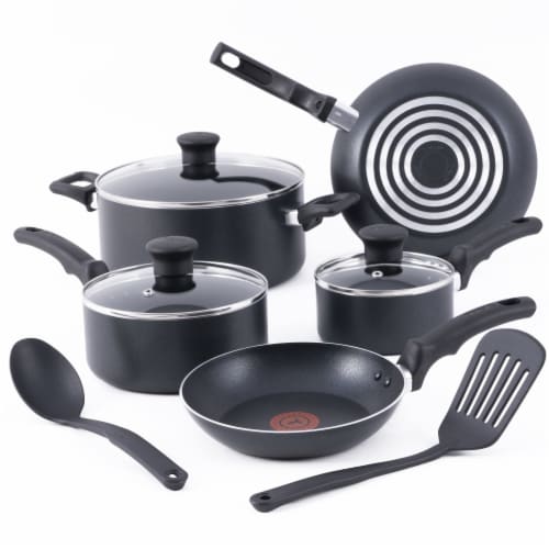 T-fal Essentials Cookware Set Non Stick - Black Perspective: front