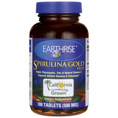 Earthrise Spirulina Gold Plus 500 mg 180 Tabs Perspective: front