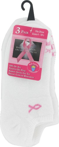 Russell Fashion Foot Women's Pink Ribbon Low-Cut Socks - 3 pk - White Perspective: front