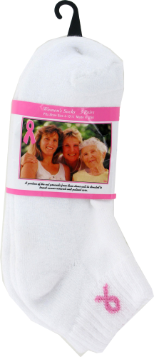 Russell Fashion Foot Women's Pink Ribbon Socks - 3 pk - White Perspective: front