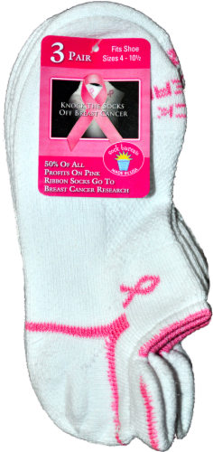 Russell Fashion Foot Women's Pink Ribbon Socks - 3 pk - White Perspective: front