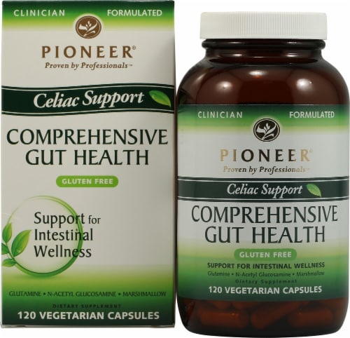 Pioneer Celiac Support Comprehensive Gut Health Vegetarian Capsules Perspective: front