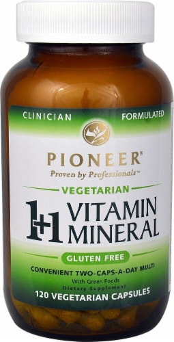 Pioneer Vegetarian 1 plus 1 Vitamin Mineral Multi Vegetarian Capsules Perspective: front