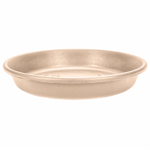 HC Companies® Classic Plastic Round Flower Pot Plant Saucer - Sandstone Perspective: front