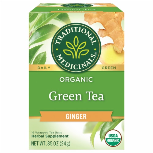 Traditional Medicinals Organic Green Tea with Ginger Perspective: front
