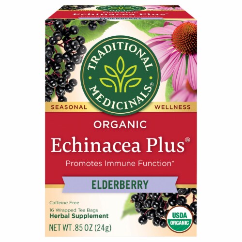 Traditional Medicinals Organic Echinacea Plus Elderberry Tea Perspective: front