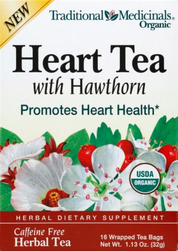 Traditional Medicinals Hawthorn With Hibiscus Herbal Tea Bags 16 Count Perspective: front