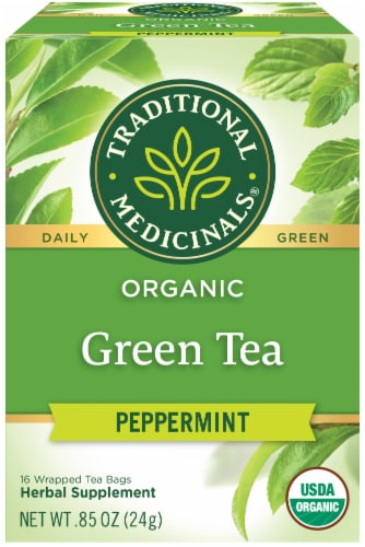 Traditional Medicinals® Organic Peppermint Green Tea Bags Perspective: front