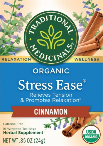 Traditional Medicinals Stress Ease Cinnamon Herbal Tea Perspective: front