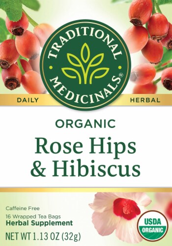 Traditional Medicinals Organic Rose Hips With Hibiscus Tea Bags 16 Count Perspective: front