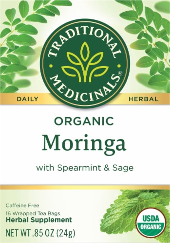 Traditional Medicinals® Organic Moringa With Spearmint and Sage Tea Bags Perspective: front