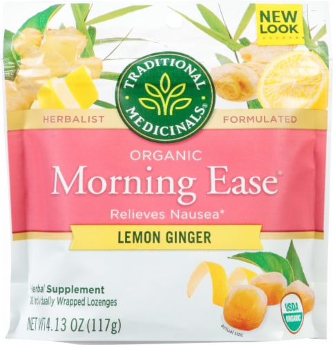 Traditional Medicinals Morning Ease Organic Lemon Ginger Herbal Lozenges Perspective: front