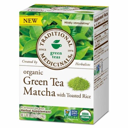 Traditional Medicinals 233871 Green Tea Matcha with Toasted Rice Organic Tea, 16 Tea Bags Perspective: front