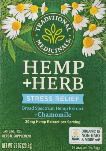 Traditional Medicinals Hemp + Chamomile Herbal Tea Perspective: front