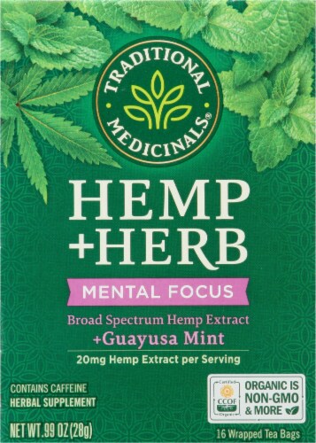 Traditional Medicinals Hemp + Guayusa Mint Herbal Tea Perspective: front